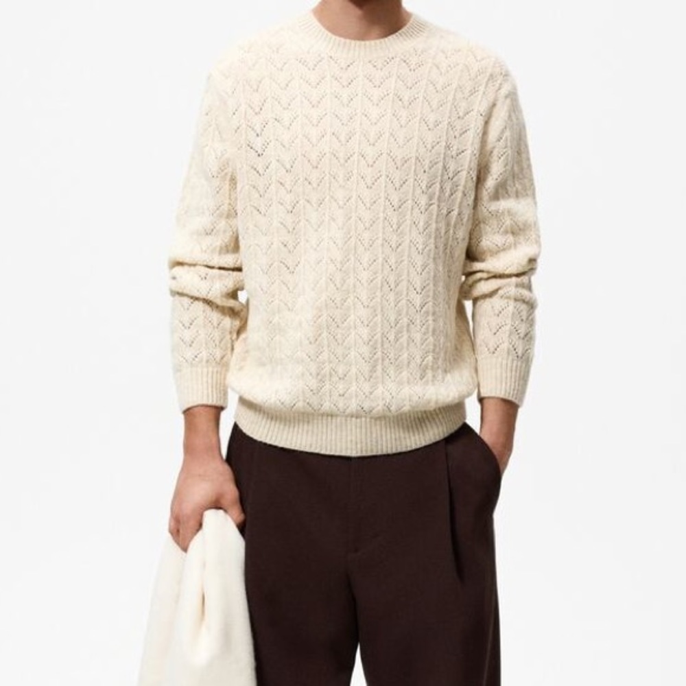 ZARA‎ Open Knit Crewneck Sweater